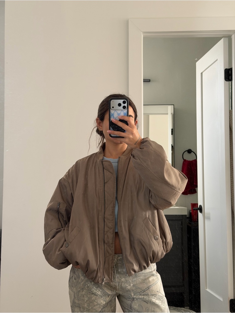 Women's Oversized Taupe Bomber Jacket